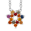 D'Joy  Premium Multi Sapphire 1.00 ctw Rainbow Halo Pendant Necklace in Rhodium Over Sterling Silver 20 Inches - Sticky add to cart bar