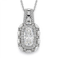 D''Joy Moissanite (Cush 12x6mm) Pendant Necklace (20 Inches) in Rhodium Over Sterling Silver 4.00 ctw