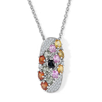 EverTure Multi Sapphire, Moissanite Pendant in Platinum Bond with Stainless Steel Necklace (20 Inches) 3.35 ctw