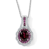 D''Joy Orissa Rhodolite Garnet, White Zircon Pendant Necklace (20 Inches) in Rhodium Over Sterling Silver 3.30 ctw