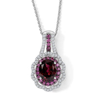 D''Joy Orissa Rhodolite Garnet, White Zircon Pendant Necklace (20 Inches) in Rhodium Over Sterling Silver 3.30 ctw