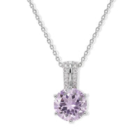 D''Joy Rose De France Amethyst and White Zircon 2.75 ctw Pendant Necklace in Rhodium Over Sterling Silver 20 Inches