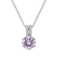 D''Joy Rose De France Amethyst and White Zircon 2.75 ctw Pendant Necklace in Rhodium Over Sterling Silver 20 Inches