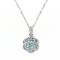 D''Joy Lagoon Apatite and White Zircon 1.35 ctw Pendant Necklace in Rhodium Over Sterling Silver 20 Inches