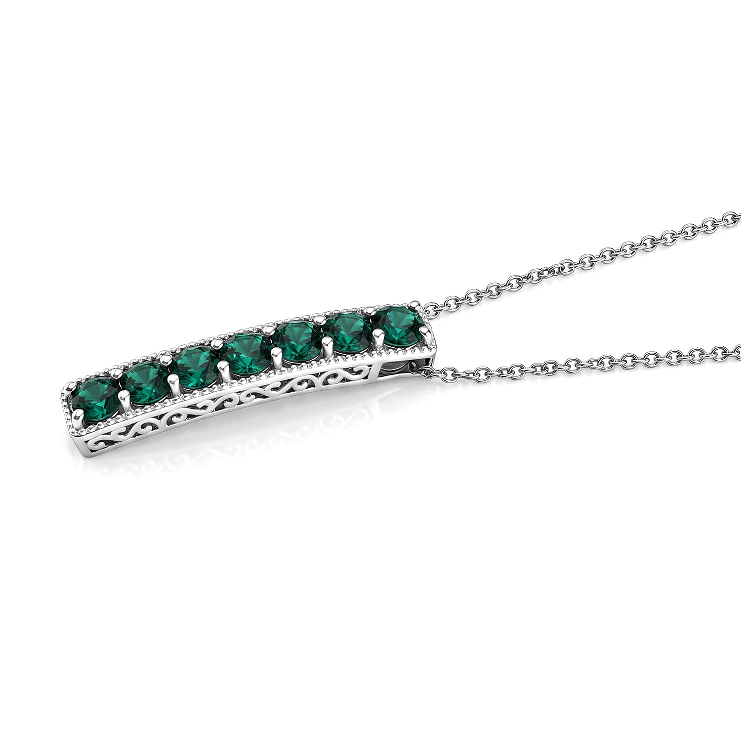 EverTrue Lab Created Emerald 3.25 ctw Pendant in Platinum Bond with Stainless Steel Necklace (20 inches)