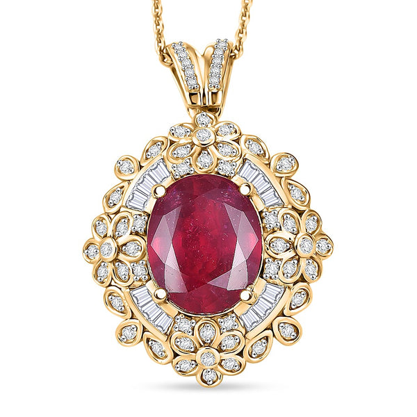 GP Italian Garden Collection Premium Niassa Ruby FF and White Zircon 6.80 ctw Pendant Necklace in 18K Vermeil Yellow Gold Over Sterling Silver 20 Inches