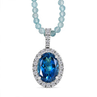D'Joy Premium London Blue Topaz, Moissanite Pendant with Apatite Beaded Necklace (20 Inches) in Rhodium Over Sterling Silver 40.15 ctw