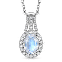 EverTrue Rainbow Moonstone and White Zircon 3.40 ctw Pendant in Platinum Bond with Stainless Steel Necklace (20 Inches)