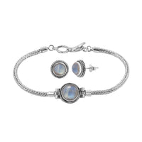 Bali Legacy Rainbow Moonstone 7.00 ctw Bracelet (8.00In) and Earrings in Sterling Silver
