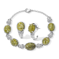 EverTrue Connemara Marble and White Zircon Hoop Earrings and Cluster Bracelet in Platinum Bond 31.40 ctw