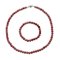 Unakite Beaded Stretch Bracelet and Necklace (18 Inches) in Sterling Silver 200.00 ctw