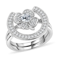 D'Joy White Topaz Set of 2 Ring in Rhodium Over Sterling Silver (Size 5.0) 1.10 ctw