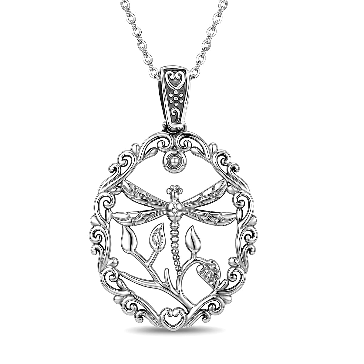 D'Joy Dragonfly Pendant in Sterling Silver with Stainless Steel (20 Inches)