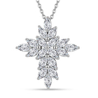 D'Joy White Topaz 3.40 ctw Celestial Cross Pendant Necklace in Rhodium Over Sterling Silver 20 Inches