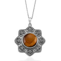 Yellow Tigers Eye Pendant in Silvertone with Stainless Steel Necklace (20 Inches) 38.00 ctw - Sticky add to cart bar