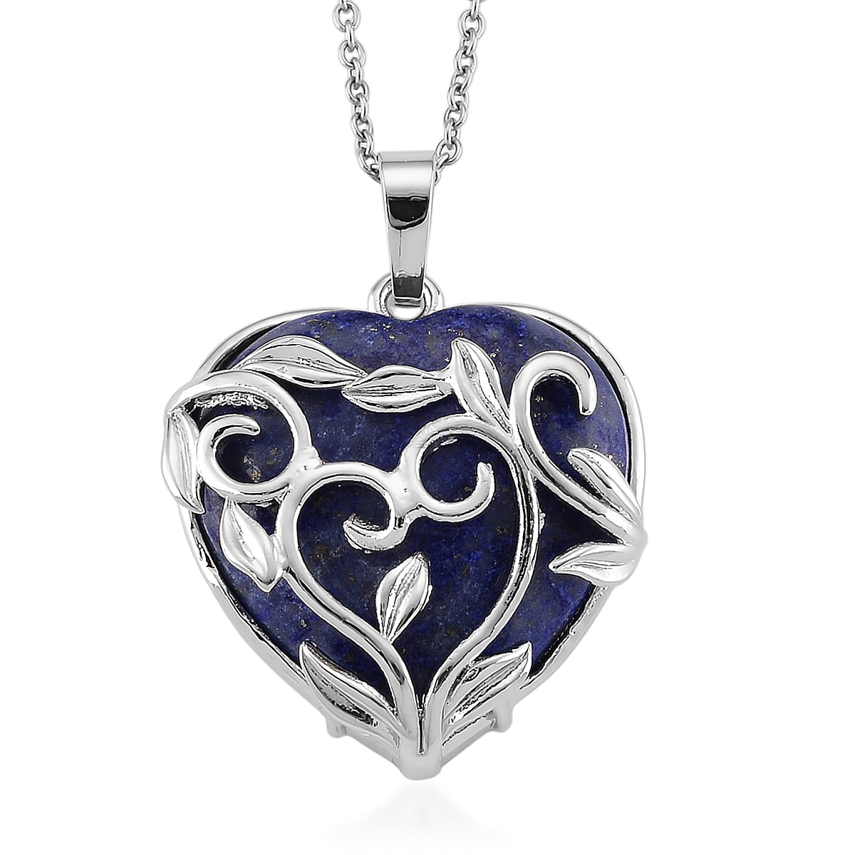 Lapis Lazuli Heart Pendant in Silvertone with Stainless Steel Necklace (20 Inches)