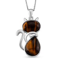 Yellow Tiger's Eye Pendant in Silvertone with Stainless Steel Necklace (20 Inches)