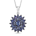 D'Joy Tanzanite 3.50 ctw Royal Flower Spark Pendant Necklace in Rhodium Over Sterling Silver 20 Inches - Sticky add to cart bar