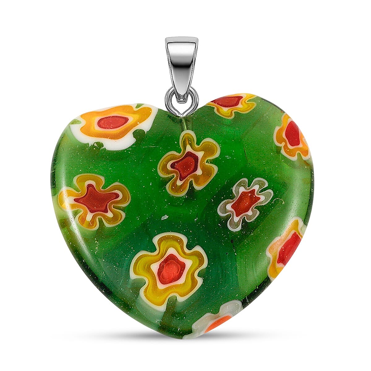 Murano Heart Pendant in Silvertone with Stainless Steel Necklace