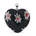 Green Murano Style Heart Pendant in Silvertone with Stainless Steel Necklace (20 Inches) - Sticky add to cart bar