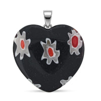 Green Murano Style Heart Pendant in Silvertone with Stainless Steel Necklace (20 Inches)