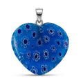 Blue Murano Style Heart Pendant in Silvertone with Stainless Steel Necklace (20 Inches) - Sticky add to cart bar