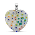 Yellow Rainbow Murano Style Heart Pendant in Silvertone with Stainless Steel Necklace (20 Inches) - Sticky add to cart bar