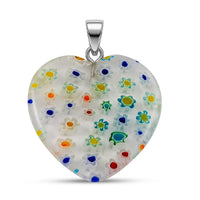 Yellow Rainbow Murano Style Heart Pendant in Silvertone with Stainless Steel Necklace (20 Inches)
