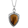 Yellow Tigers Eye 25.00 ctw Pendant in Silvertone with Stainless Steel Necklace 20 Inches - Sticky add to cart bar