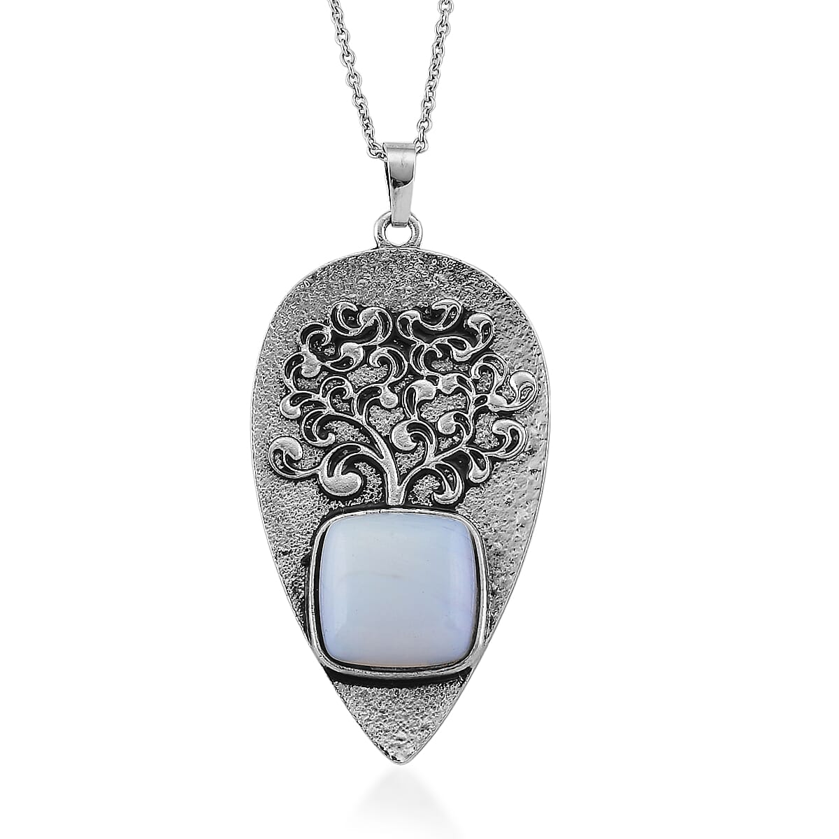 Opalite Pendant in Silvertone with Stainless Steel Necklace (20 Inches)