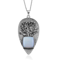 Opalite Pendant in Silvertone with Stainless Steel Necklace (20 Inches)