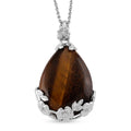 Yellow Tiger's Eye Pendant in Silvertone with Stainless Steel Necklace (20 Inches) 33.00 ctw - Sticky add to cart bar