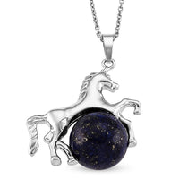 Lapis Lazuli 38.00 ctw Horse Pendant in Silvertone with Stainless Steel Necklace 20 Inches