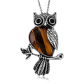 Yellow Tigers Eye & Black Crystal 33.00 ctw Pendant in Silvertone with Stainless Steel Necklace 20 Inches - Sticky add to cart bar