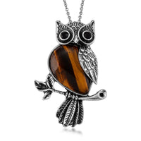 Yellow Tigers Eye & Black Crystal Pendant in Silvertone with Stainless Steel Necklace (20 Inches) 33.00 ctw