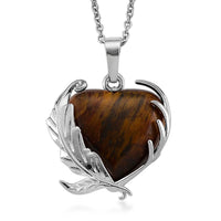 Yellow Tigers Eye 18.00 ctw Pendant in Silvertone with Stainless Steel Necklace 20 Inches