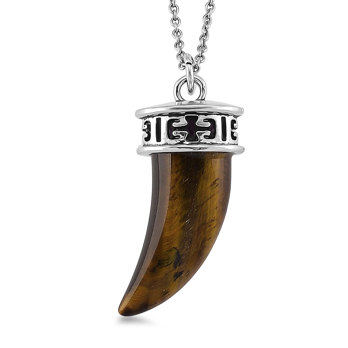 Yellow Tigers Eye Pendant in Silvertone with Stainless Steel Necklace (20 Inches) 25.00 ctw