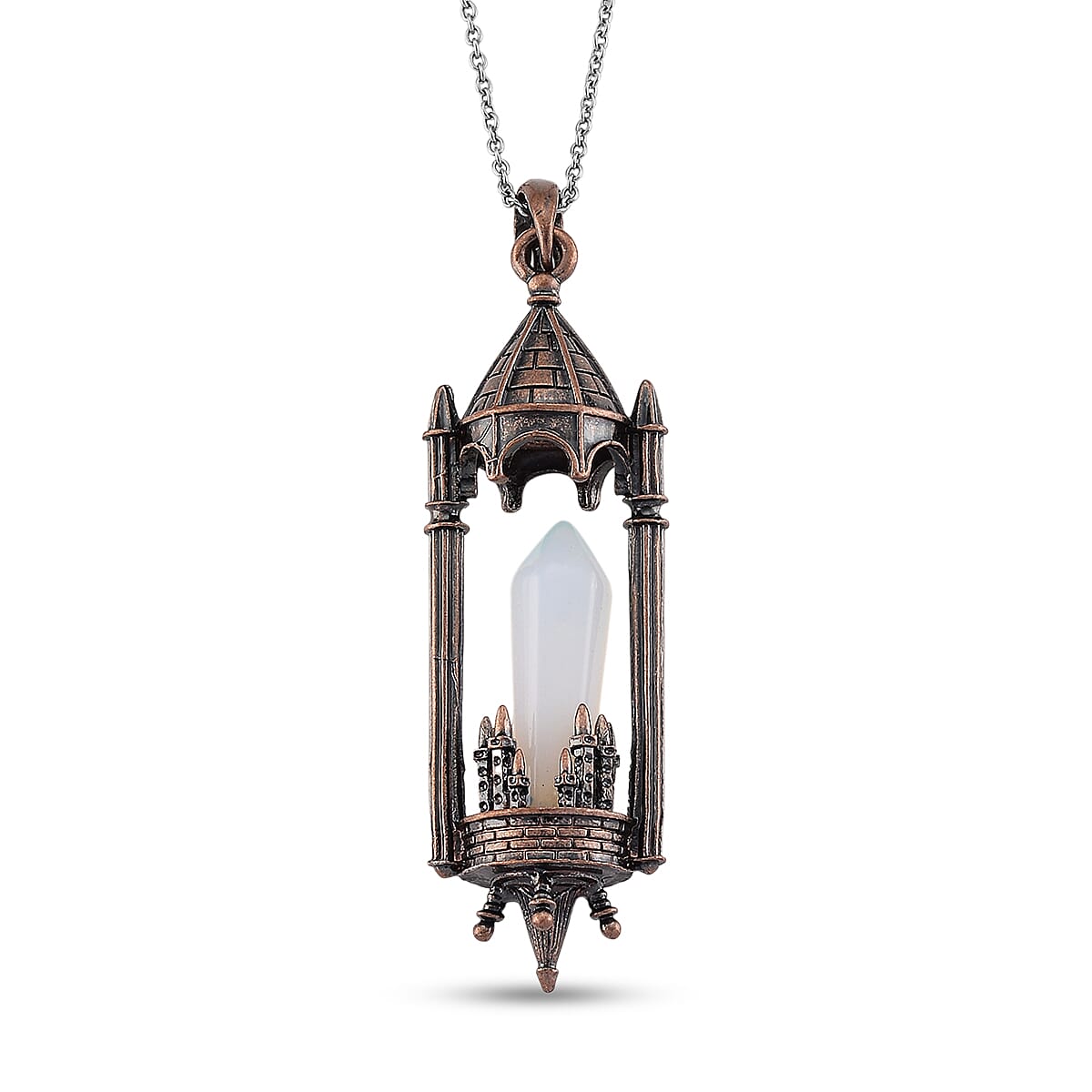 Opalite Pendant in Silvertone with Stainless Steel Necklace (20 Inches) 28.00 ctw