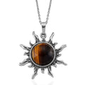 Yellow Tigers Eye Pendant in Silvertone with Stainless Steel Necklace (20 Inches) 18.00 ctw - Sticky add to cart bar