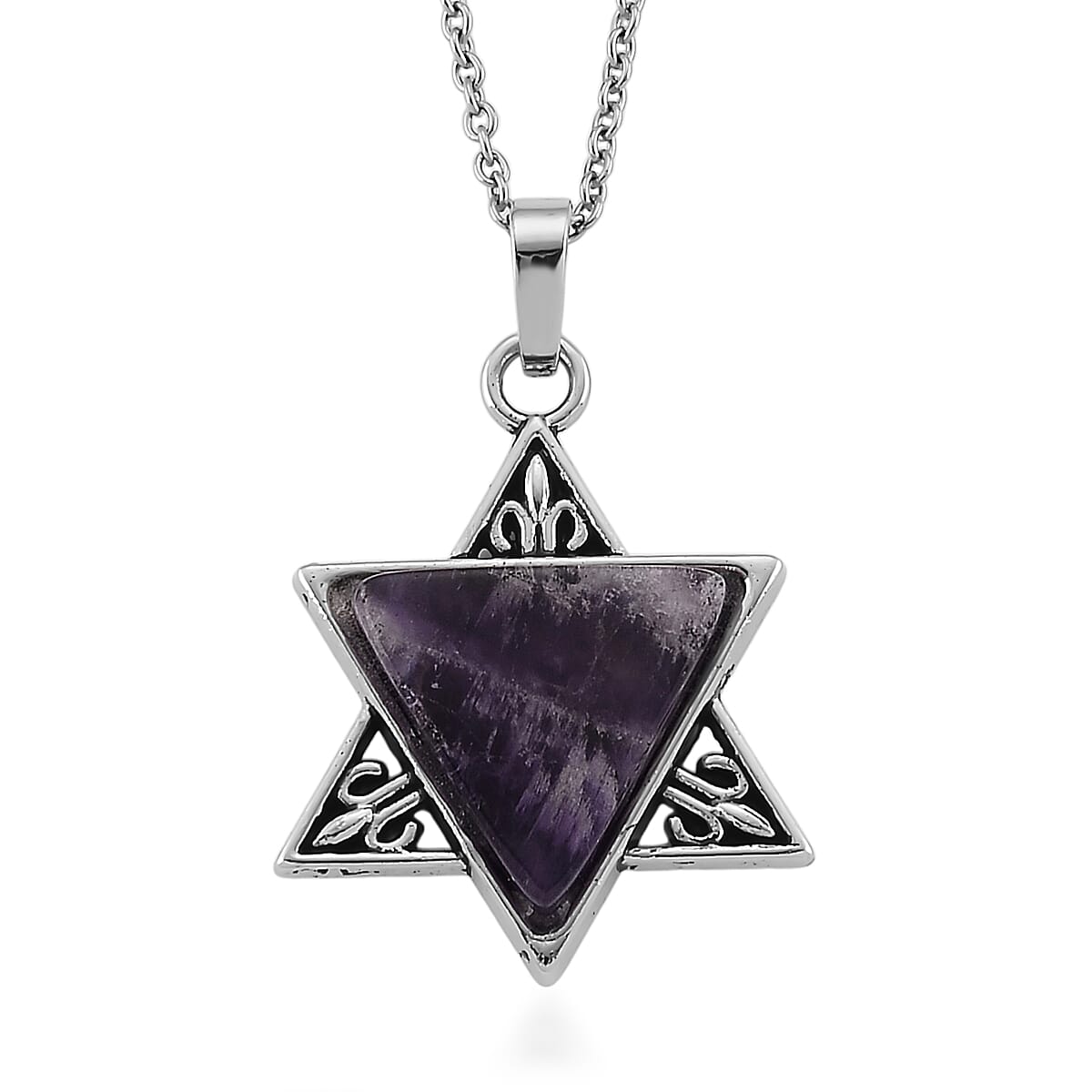 African Amethyst Pendant in Silvertone with Stainless Steel Necklace (20 Inches) 8.00 ctw
