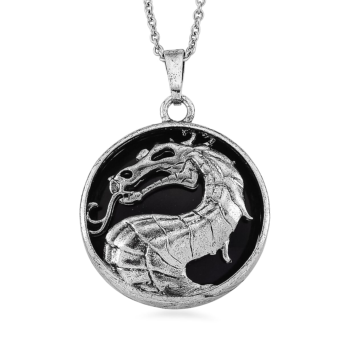 Black Obsidian Pendant in Silvertone with Stainless Steel Necklace (20 Inches) 43.00 ctw