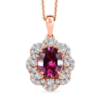 Certified & Appraised D'Joy Pink Garnet and Moissanite 2.75 ctw Pendant Necklace in 18K Vermeil Rose Gold Over Sterling Silver 20 Inches