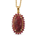 EverTrue Premium Norwegian Thulite and Orissa Rhodolite Garnet 12.50 ctw Blooming Rose Elegance Pendant in 18K YG Plated with ION Plated YG Stainless Steel Necklace 20 Inches (Ships in 10-12 Days) - Sticky add to cart bar