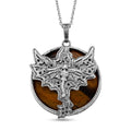 Yellow Tigers Eye Pendant in Silvertone with Stainless Steel Necklace (20 Inches) 48.00 ctw - Sticky add to cart bar