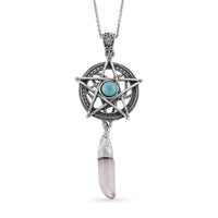 White Crystal Quartz, Blue Howlite Beaded Pendant in Silvertone with Stainless Steel Necklace (20 Inches) 18.00 ctw