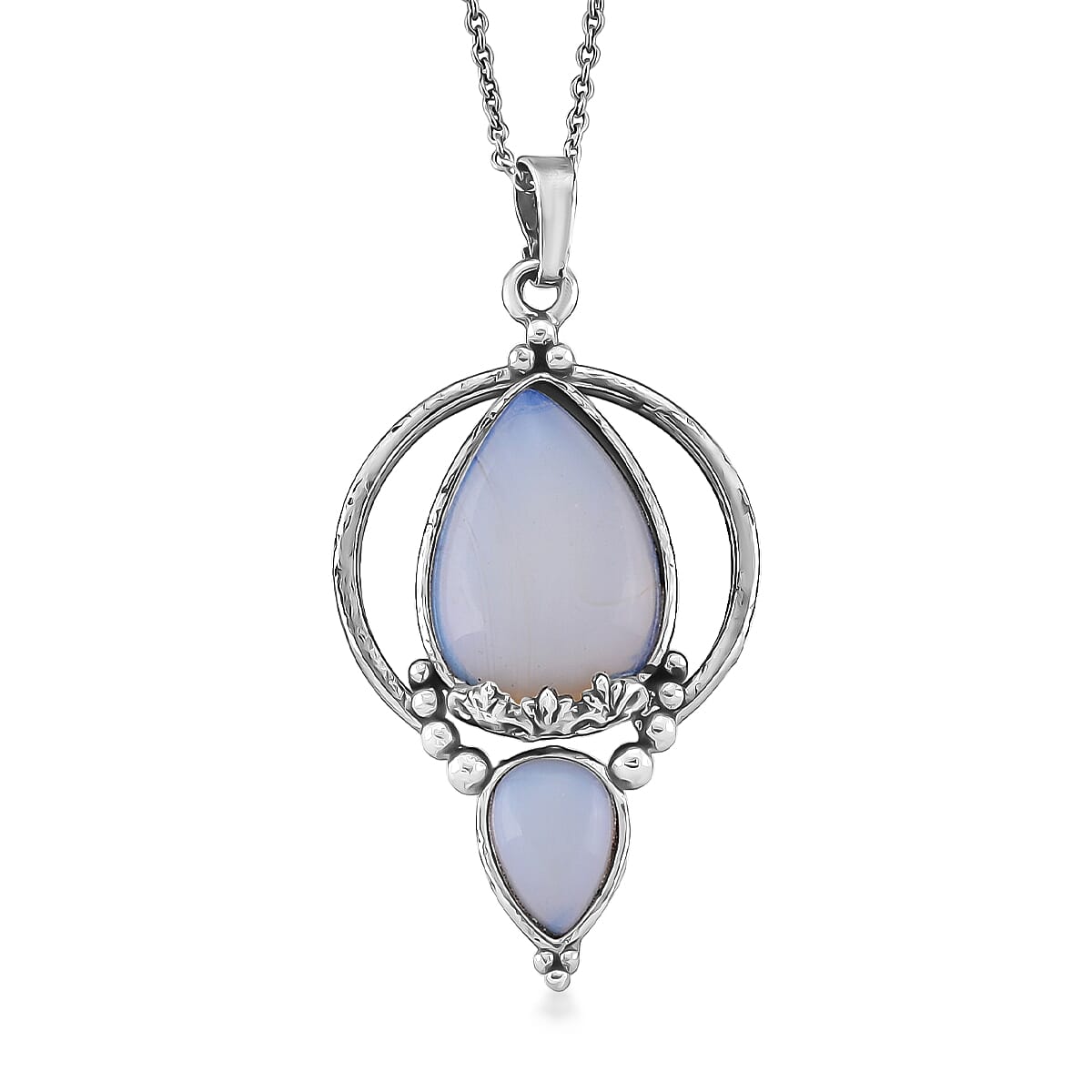 Opalite Pendant in Silvertone with Stainless Steel Necklace (20 Inches) 23.00 ctw