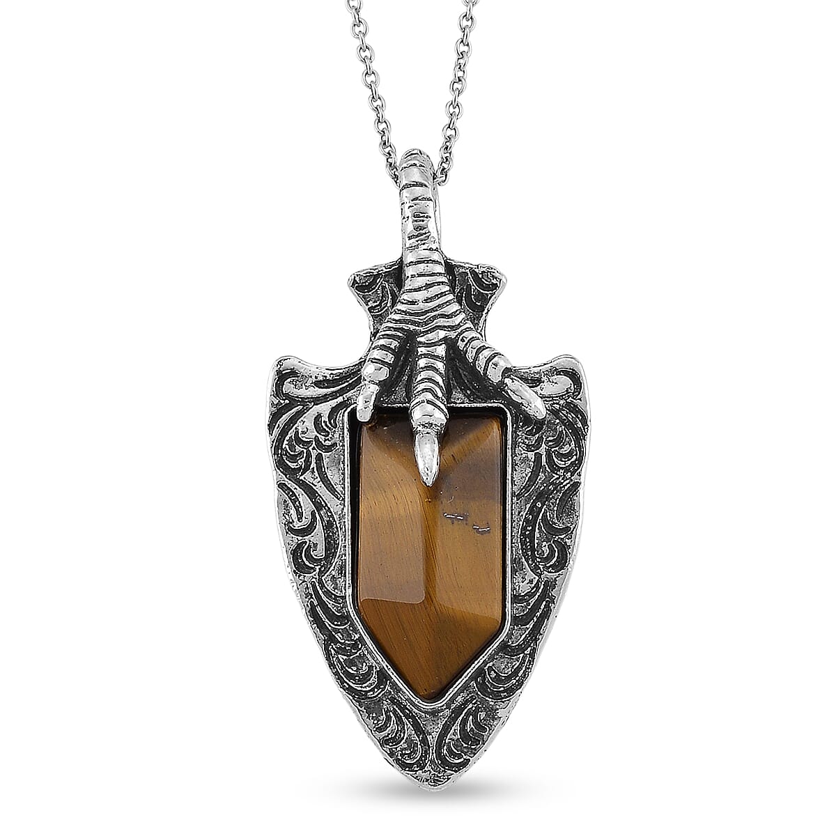 Yellow Tiger's Eye Pendant in Silvertone with Stainless Steel Necklace (20 Inches) 24.00 ctw