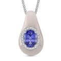 D'Joy Tanzanite, White Jade(D) and Moissanite 6.00 ctw Victorian Era Halo Pendant Necklace in Rhodium Over Sterling Silver 18 Inches (Ships in 8-10 Days) - Sticky add to cart bar