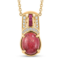 EverTrue Premium Norwegian Thulite and Multi Gemstone 6.90 ctw Blushing Horizon Pendant in 18K YG Plated with ION Plated YG Stainless Steel Necklace 20 Inches (Ships in 10-12 Days)