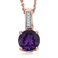 D'Joy Lusaka Amethyst and White Zircon 1.40 ctw Pendant Necklace in 18K Vermeil Rose Gold Over Sterling Silver 20 Inches